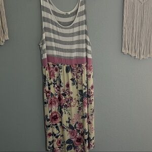 Striped and Floral Sleeveless Dress